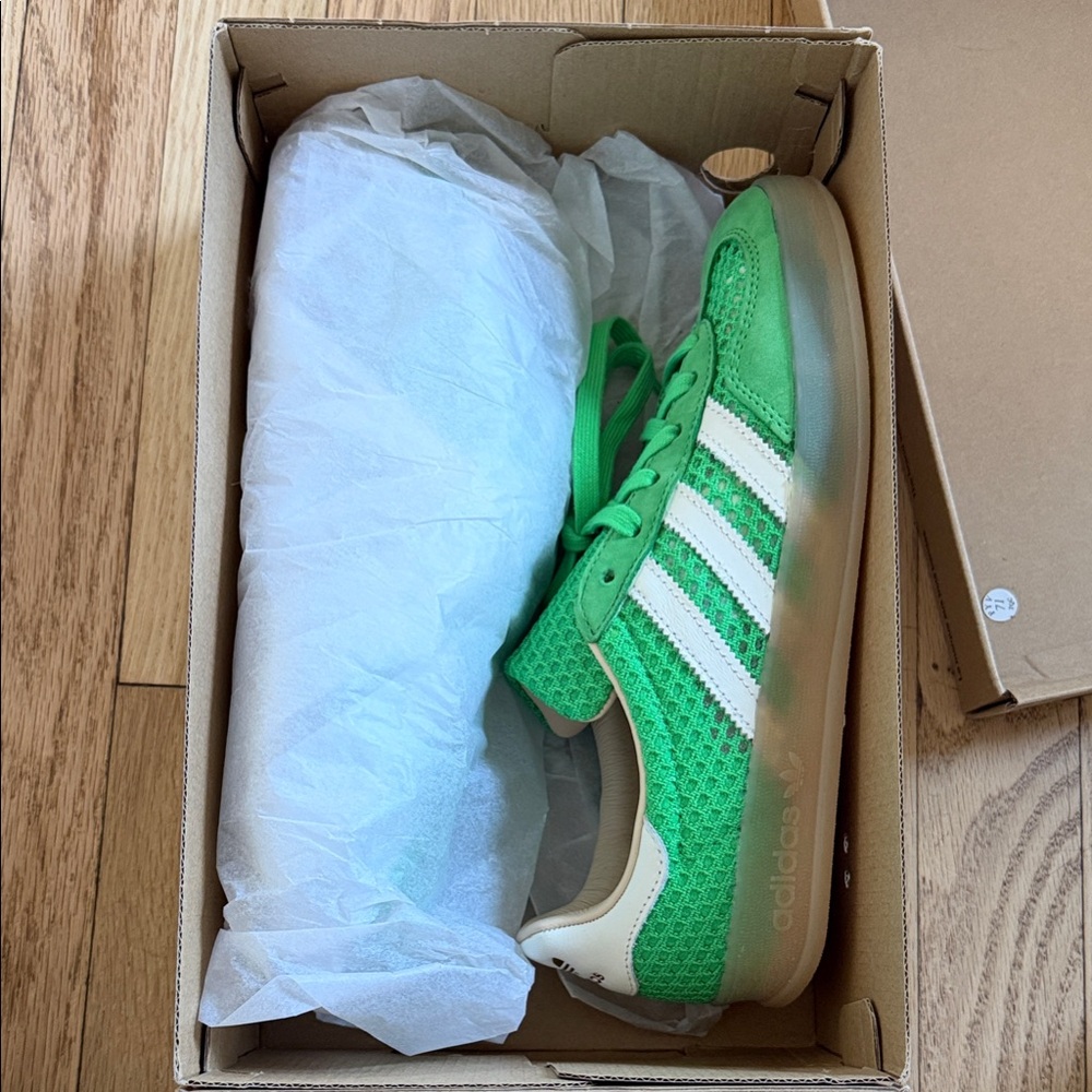 adidas Bright Green Knit Sneakers with White Stripes